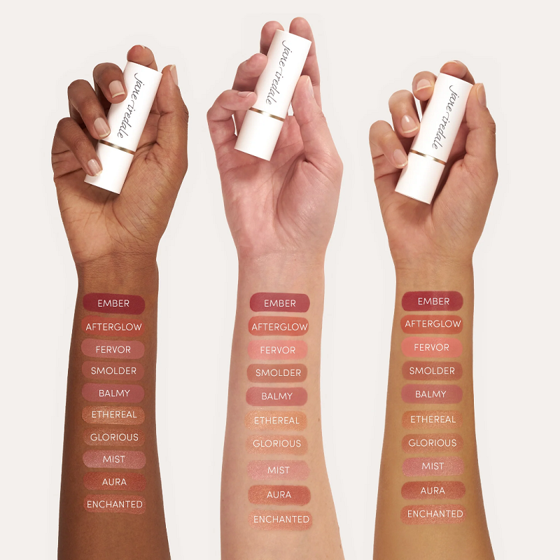 Jane Iredale Glow Time Blush Stick texture samples on skin