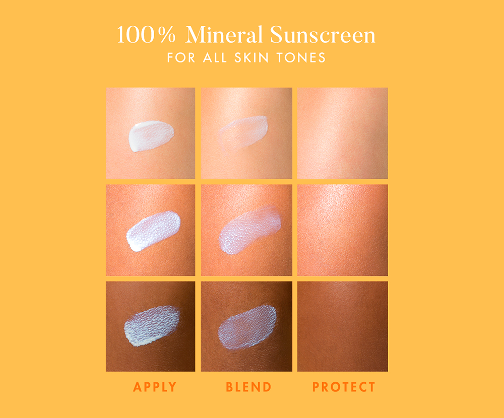 showcase of sunscreen samples on different tones of skin